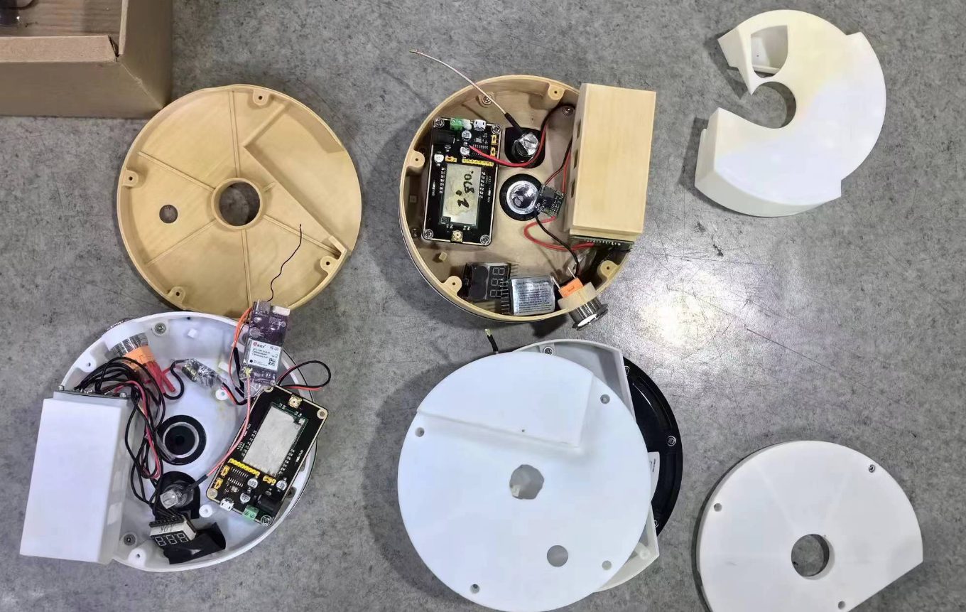 Opened round show-drone aircraft bodies and internal electronics